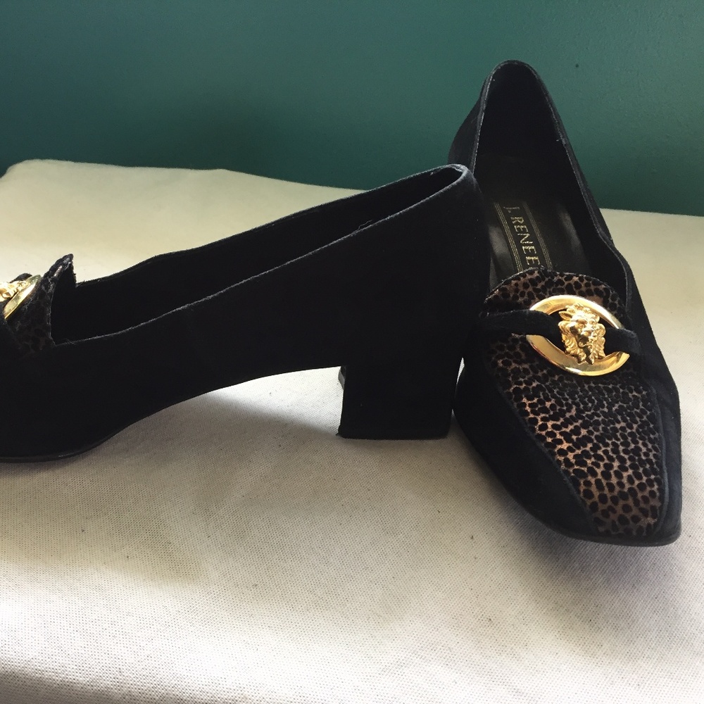 Animal Print Deco Black Faux Suede Shoes Ladies